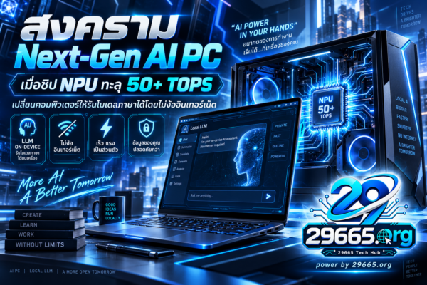 🔥 สงคราม Next-Gen AI PC: เมื่อชิป NPU ทะลุ 50+ TOPS เปลี่ยนคอมพิวเตอร์ให้รันโมเดลภาษาได้โดยไม่ง้ออินเทอร์เน็ต